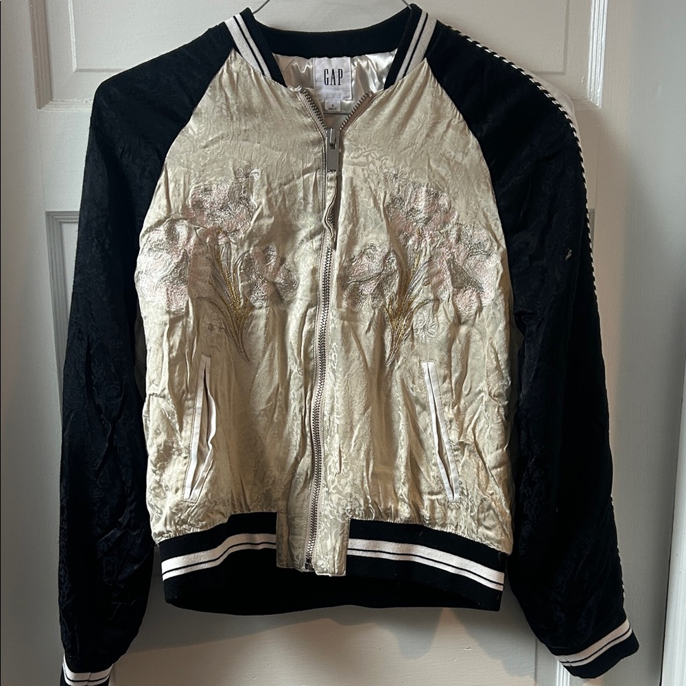 GAP Black & Cream Floral Embroidered Bomber Jacket